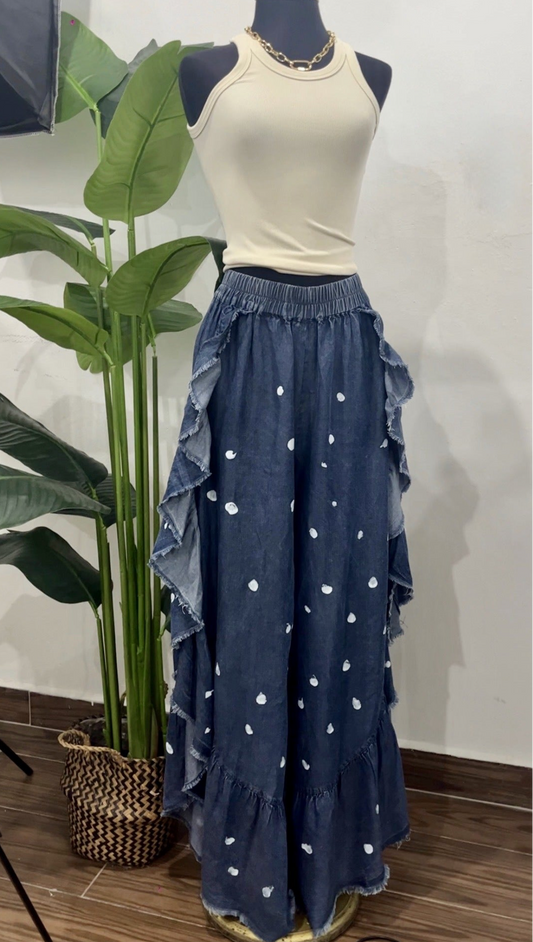 Pantalón Denim con Olán