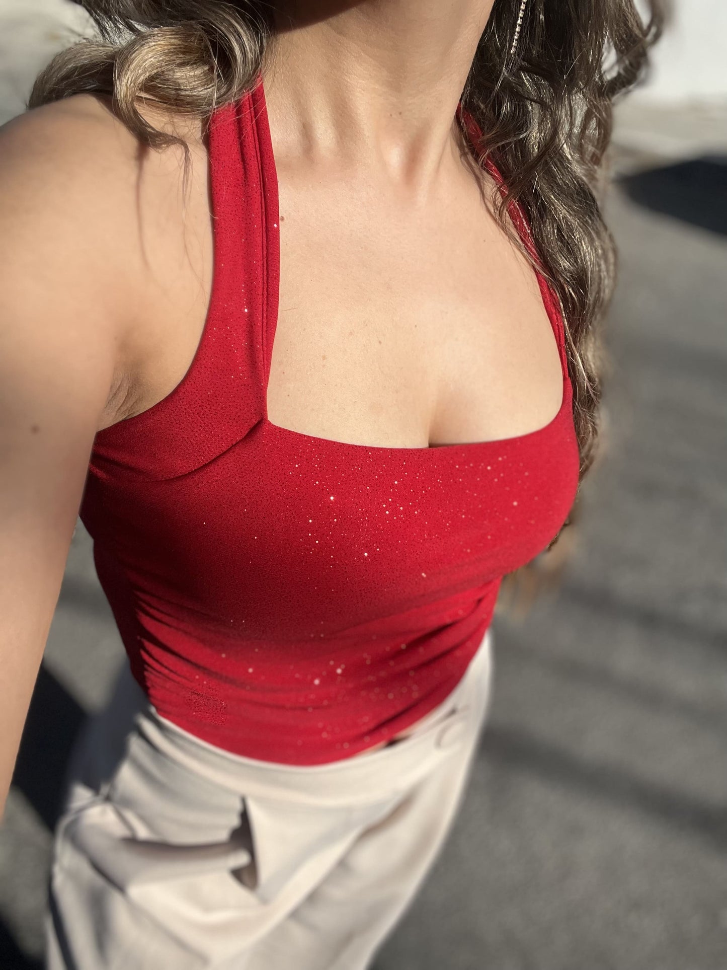 Top halter Rojo de brillos