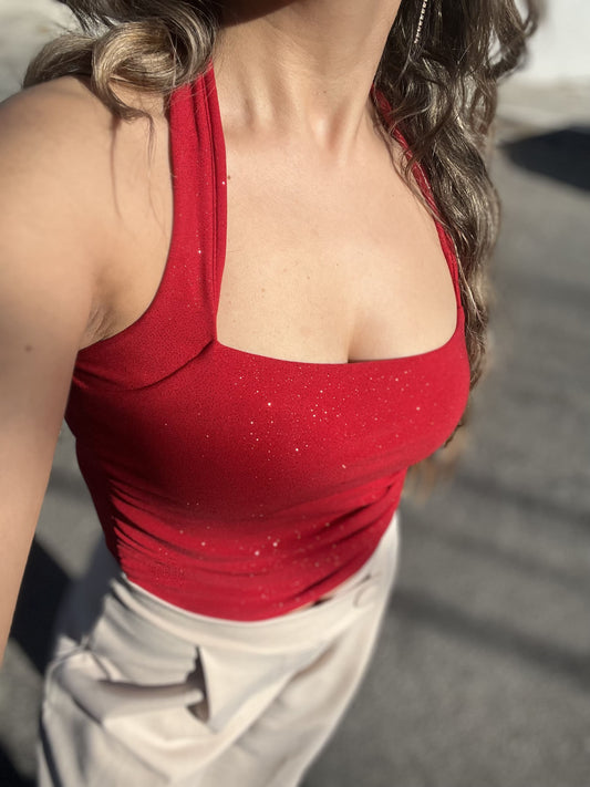 Top halter Rojo de brillos