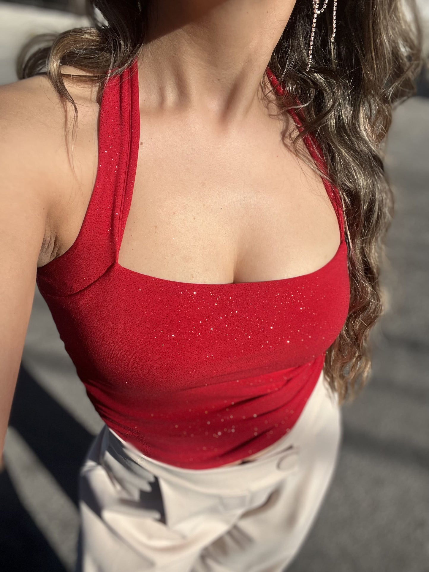 Top halter Rojo de brillos