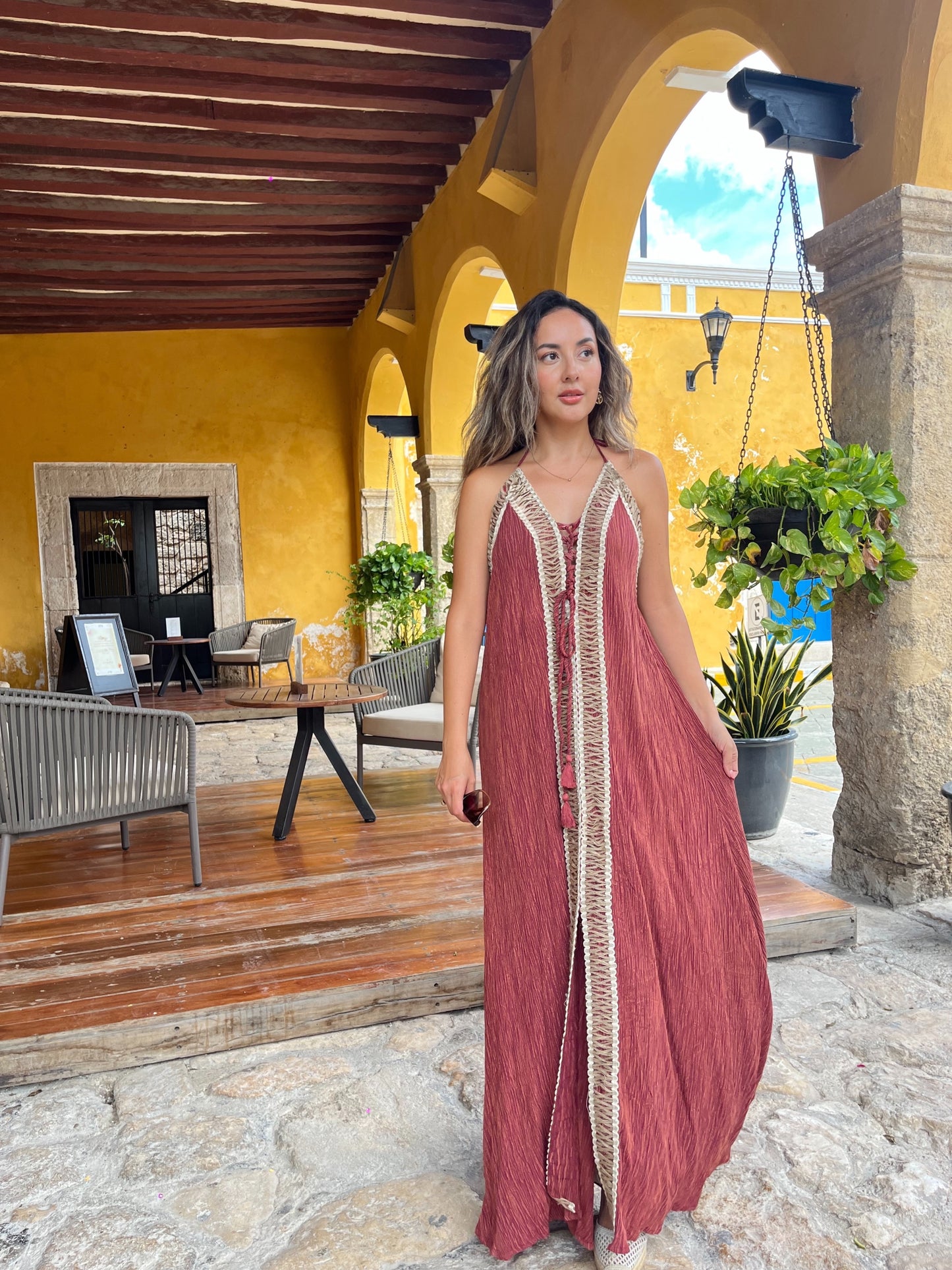 Vestido Boho Chic Rayón –Unitalla Vino