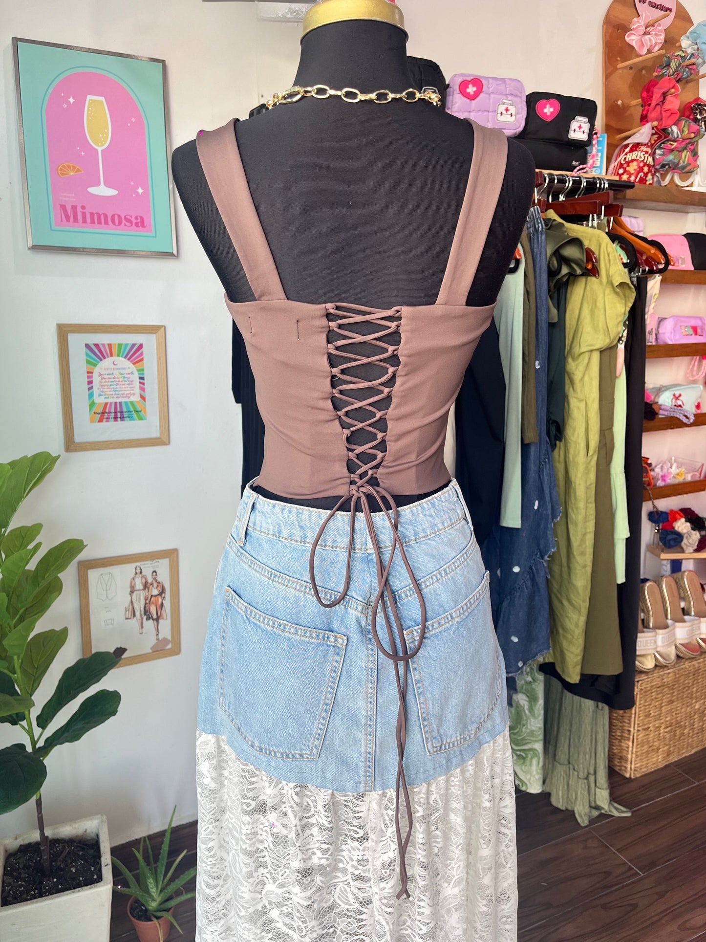 Corset Top con Varillas y espalda ajustable color Café