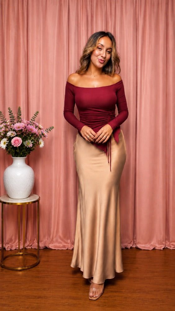 Top vino off shoulders con mesh