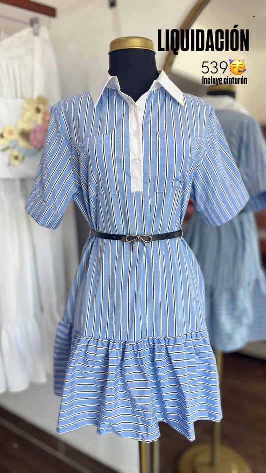 Vestido azul Rayas camisero