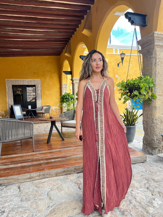 Vestido Boho Chic Rayón –Unitalla Vino