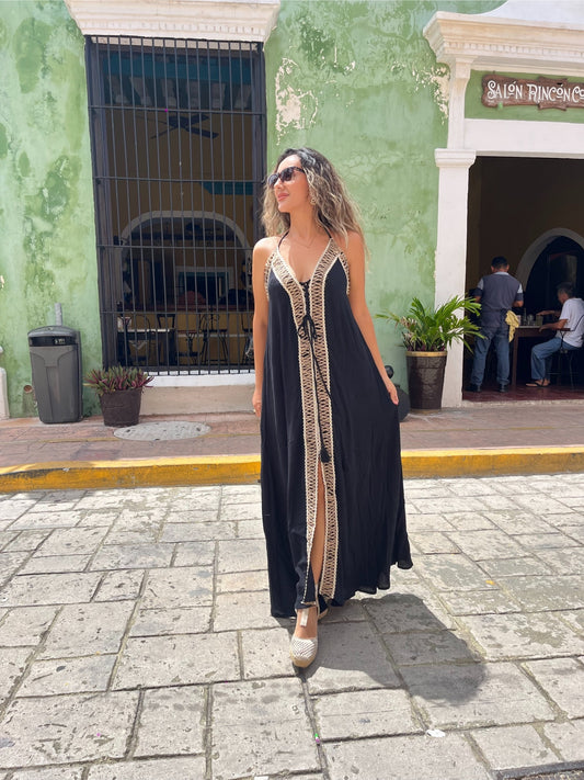 Vestido Boho Chic Rayón –Unitalla Negro