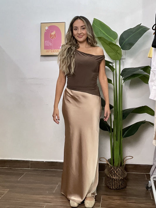 Falda Maxi Satin Champagne