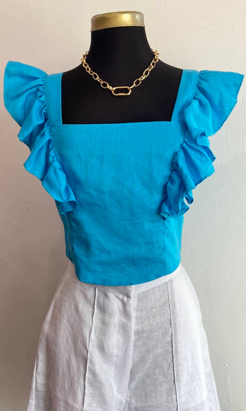 Blusa de moño azul peltre