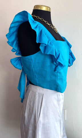 Blusa de moño azul peltre